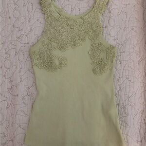 Anthropologie Light Green Lace Tank Top